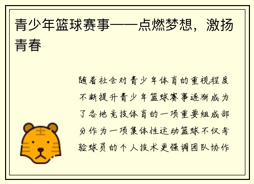 青少年篮球赛事——点燃梦想，激扬青春